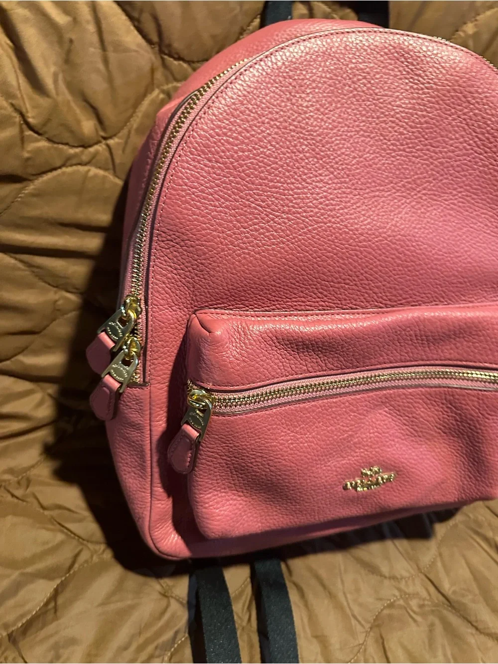 Coach Pink Pebbled Leather Small Backpack with Gold Hardware